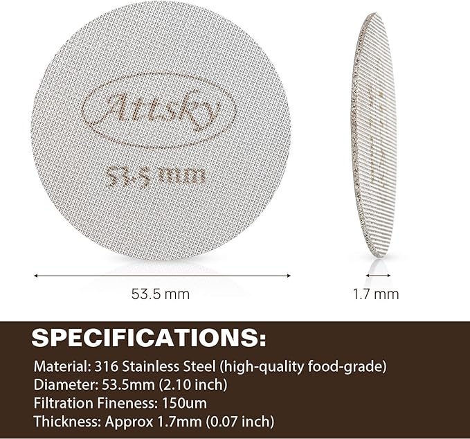 53.5mm Espresso Puck Screen, Espresso Filter for 54mm Portafilter Filter Basket, Reusable Espresso Screen with 1.7mm Thickness 150?œm 316 Stainless Steel