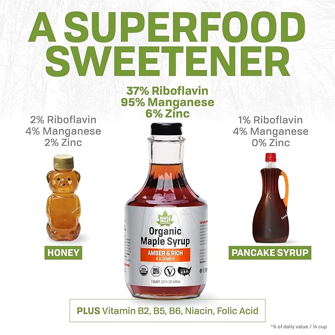 Maple Valley Organic Pure Maple Syrup, Amber & Rich, Better Than Pancake Syrup, Use for Coffee or All-Natural Sugar Substitute in Cooking and Baking (16oz Glass Bottle)