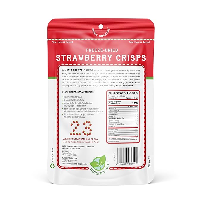 Nature's Turn Freeze-Dried Fruit Snacks, Strawberry Crisps, Pack of 6 (1.2 oz Each)