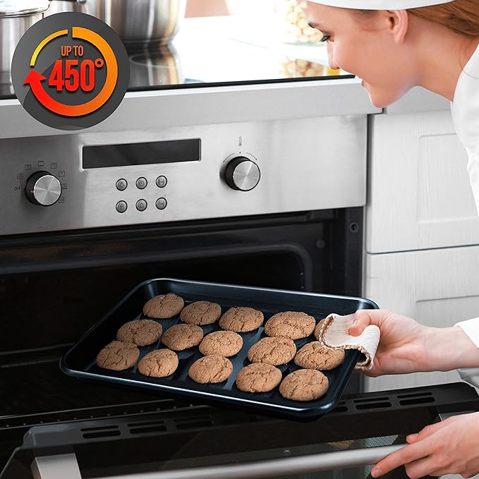 NutriChef 2-Piece Non-Stick Baking Sheet Pan Set - Premium Carbon Steel Cookie Sheets for Baking - Large and Medium Size Nonstick Oven Baking Trays - Blue Diamond