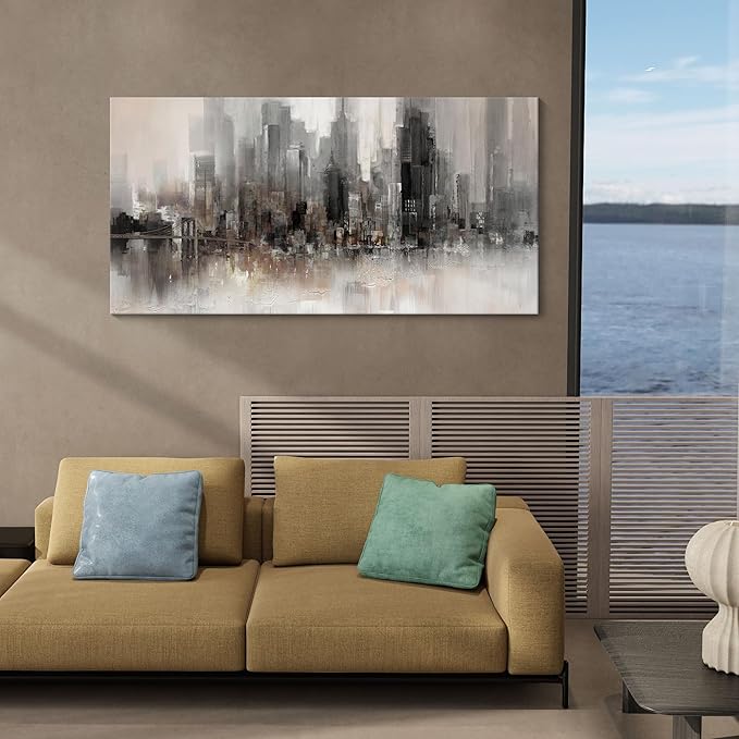 Living Room Wall Decor Framed Wall Art Large Cityscape New York Wall Decor Canvas Print Brooklyn Bridge Themed Painting Modern Canvas Wall Art for Bedroom 24x48