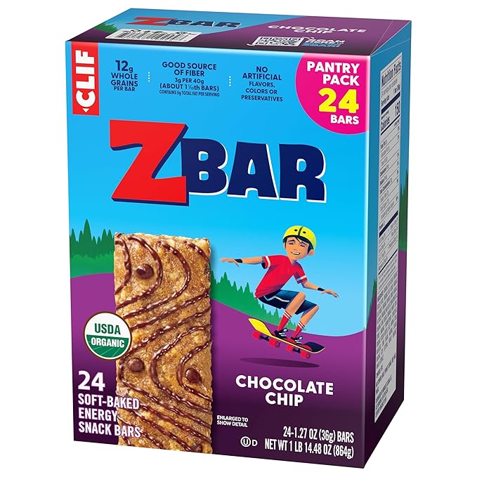 Zbar - Chocolate Chip - Soft-Baked Energy Snack Bars - Non-GMO - 12g Whole Grains - USDA Organic Granola Bars (24 Pack)