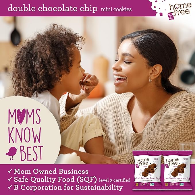 Homefree Treats You Can Trust Gluten Free Mini Cookies, Single Serve, Double Chocolate Chip, 0.95 Ounce (Pack of 64)