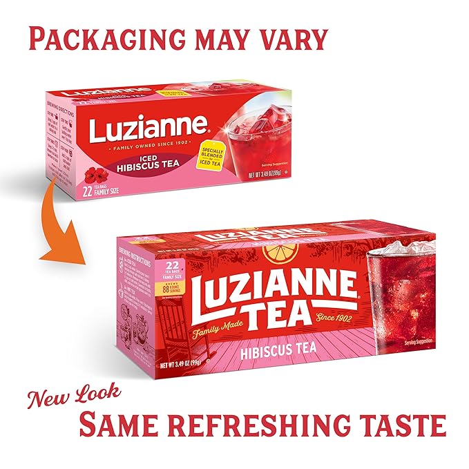 Luzianne Unsweetened Hibiscus Iced Tea Bags, Family Size, 22ct Box (Pack of 6)