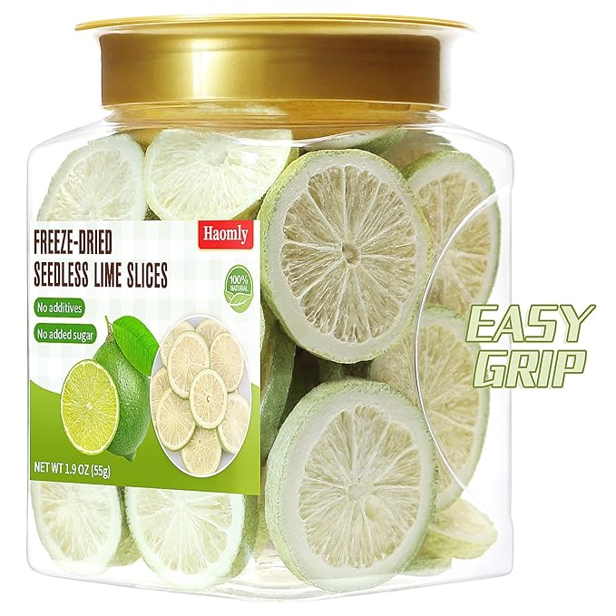 Haomly Freeze-dried Seedless Lime Slices,1.9oz(55g),Dehydrated Limes for Cocktails,Tea, Snacking, Baking, Smoothies, Garnishing, and Desserts,100% Natural Dried Limes