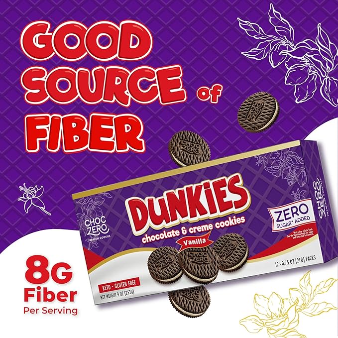 ChocZero Keto Chocolate Sandwich Cookies with Creme - Low Sugar Gluten Free Dunkies (1 Box, 9oz)