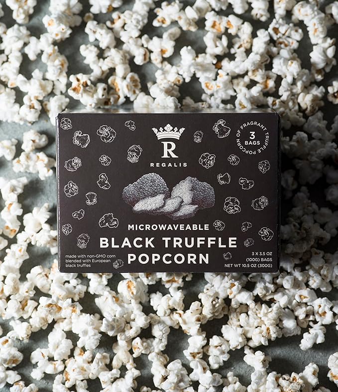Regalis Microwavable Black Truffle Popcorn, Non-GMO Kernels, Real Black European Truffle, 3 Bags