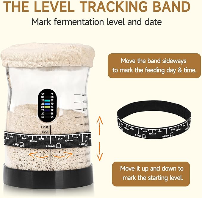 Sourdough Starter Kit -50 Oz Wide Bore and Large Capacity Sourdough Starter Jar,Thermometer, Feeding Band- Perfect Sourdough Bread Baking Supplies, Baking Gifts(2 Jar)