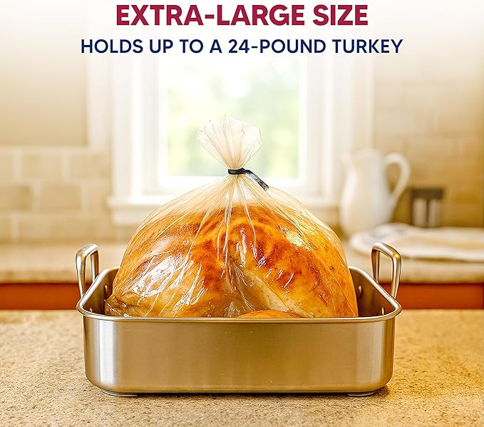 HIC Kitchen Roasting Extra-Large Oven Roasting Bags with Zip Ties, Holds 24-Pound Turkey, Set of 4 Bags and 4 Bag Ties
