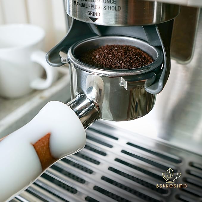 54mm Bottomless Portafilter Modern Handle ??Includes Stainless Steel Naked Basket ??Fits Breville Barista Express & 54mm Breville Espresso Machines - Espresso Machine Accessories ??White