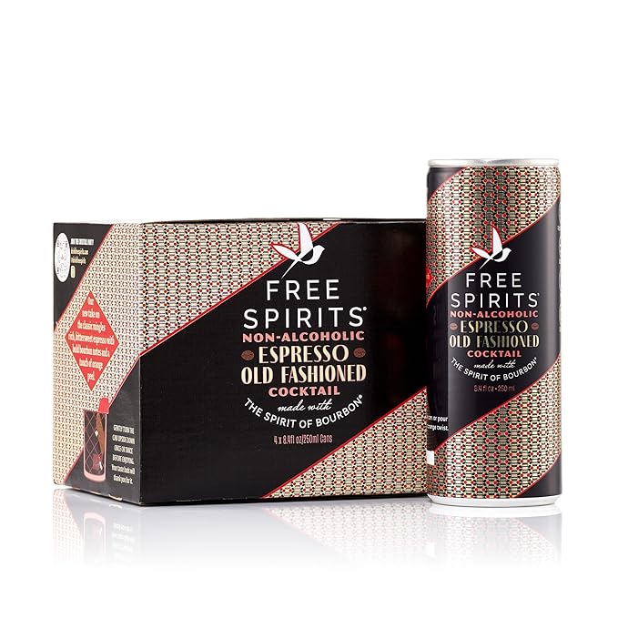 Free Spirits Espresso Old Fashioned - Non-Alcoholic Cocktail - Mixed Ready To Drink Mocktail - Rich and Bold 8.4 fl ox Cans (4 Pack)