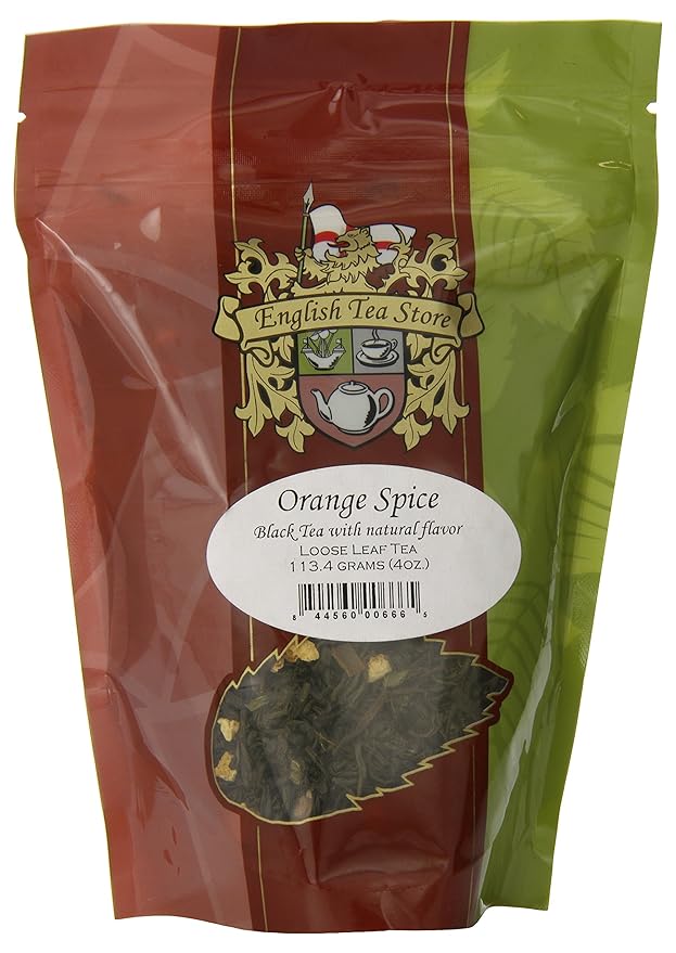 Orange Spice Naturally Flavored Black Tea ??Loose Leaf Pouch | Ceylon Tea with Orange Peel & Cinnamon | Medium Caffeine | 4oz Resealable Bag | Kosher Vegan Hot or Iced Brew