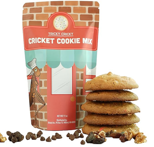 Tricky Cricky Cricket Protein Cookie Mix - USA Handmade Edible Cricket Flour Cookie Mix - Real USA Farmed Dried Crickets in Every Cookie - Edible Bugs Baked in for High Protein - 11 Ounce Bag