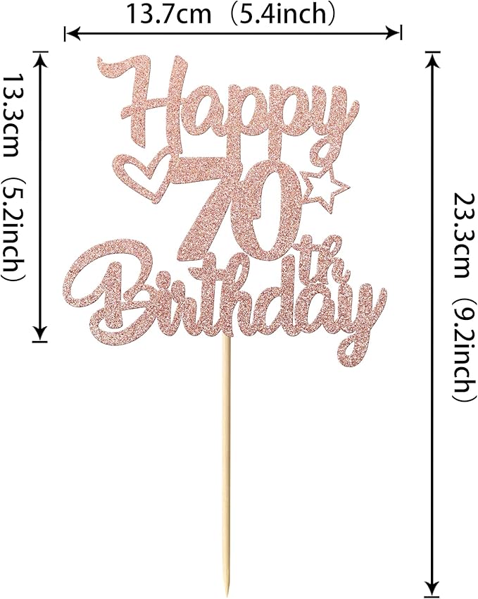1 Pack Happy 70th Birthday Cake Topper Glitter Heart Star 70 Fabulous Cake Pick Birthday Sign Cake Decorations for Children 70th Birthday Theme Party Supplies Rose Gold