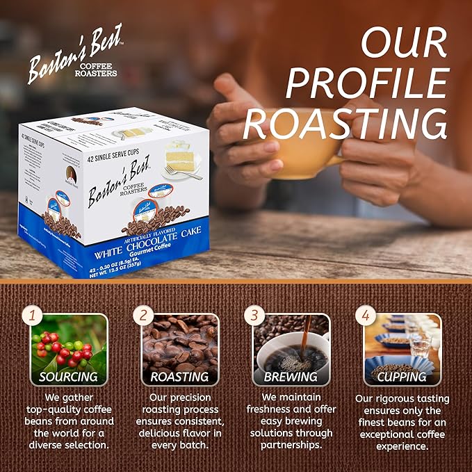 Bostonโs Best - White Chocolate Cake Flavored Delicious Gourmet Coffee Compatible with Keurig Coffee Maker, 1 Count (42 Single Serve Medium Roast Cups)