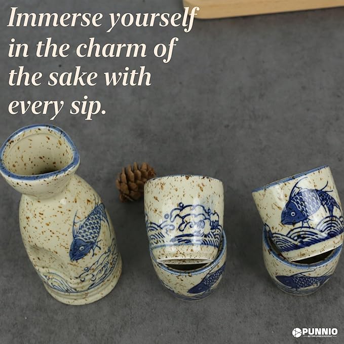 Ceramic Sake Set, 5pcs Japanese Saki Set with 1 Sake Carafe 4 Sake Cups, Saki Cup Set as Gift for Sake Japanese Wine/Hanzo Sake/Soju/Sake Drink/Saki Drink/Tea