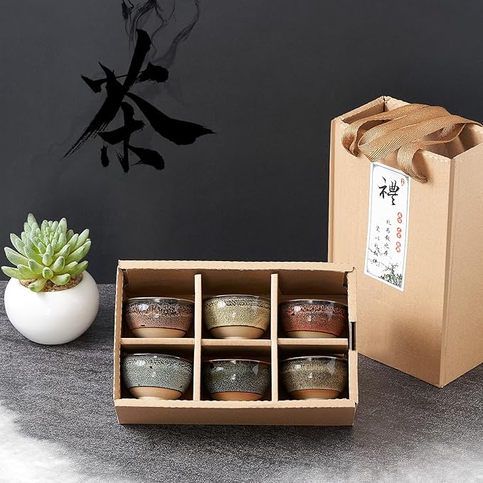 Skyley 6 Pieces Korean Soju Shot Glasses Sets Porcelain Cups Korean Ceramic Cups Tea Accessories Drinkware, Handcrafted Ceramic(Multicolor,Stylish Pattern)