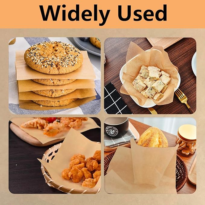 100Pcs 6" x 6" Unbleached Parchment Paper, Burger Patty Paper, Non-Stick Squares Wax Paper Sheets for Seperating Patty, Cookies, Baking, Wrapping Candies Brown