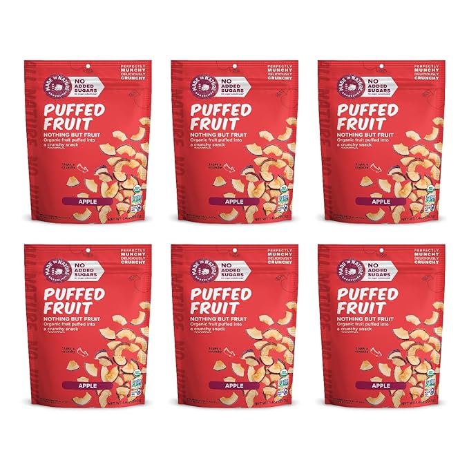 Made In Nature Organic Puffed Fruit, Apple, 1.4 Ounce Bag (Pack of 6) - Vegan Snack, Non-GMO, Gluten Free