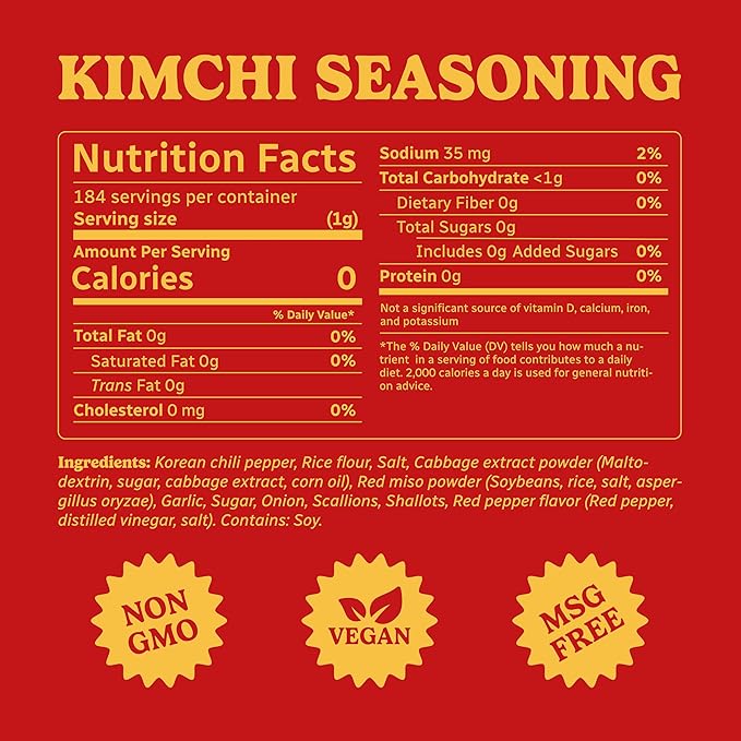Bakers Club 6.5oz Korean Kimchi Seasoning Powder - Fried Rice, Stir Fry, Popcorn, Ramen Soup, Barbecue Dry Rub for Meats, Pork, Fish, Shrimp & Vegetables - Spicy, Fiery and Tangy Authentic Spice Blend Made with Gochugaru Peppers and Garlic