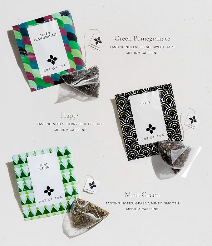 Art of Tea | Assorted Tea Bags Sampler Caffeinated and Non-Caffeinated| 12 Count Sampler Box
