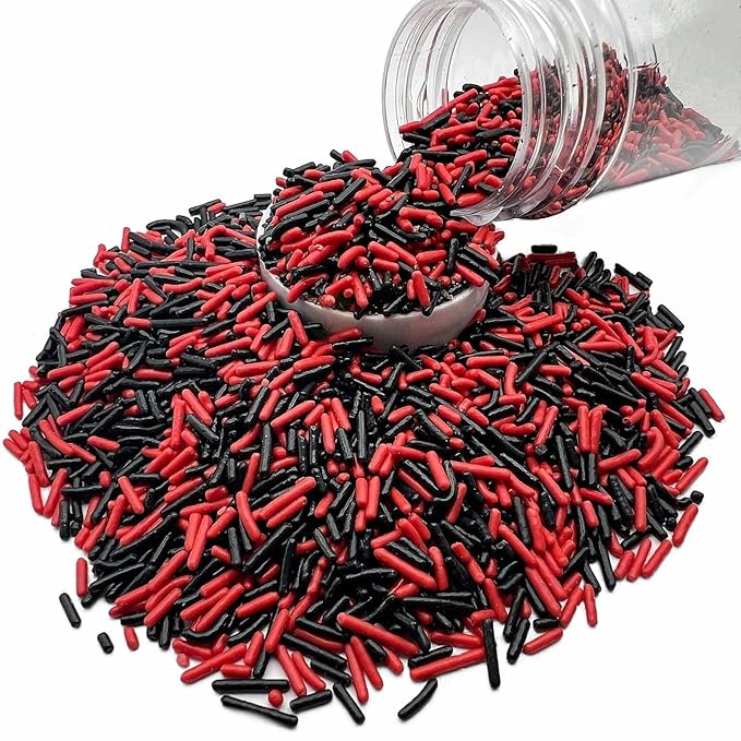 SE Si&Moos Black and Red Sprinkles Edible Red and Black Jimmies Soft Jimmy Sprinkles Halloween Cake Decorations Christmas Cookie Decorations for Cake Decorating, Ice Cream Toppings & Baking 2.75 OZ