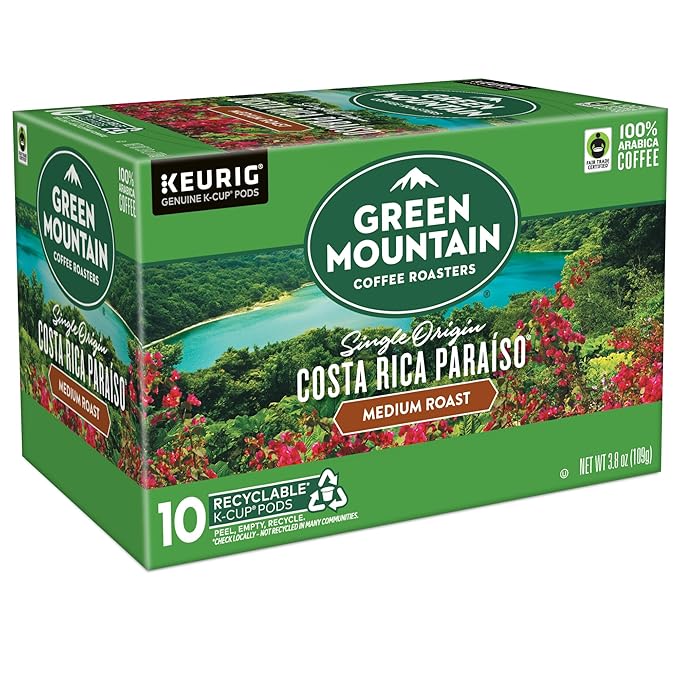 Green Mountain Coffee Roasters Costa Rica Paraiso, Keurig Single Serve K-Cup Pods, Medium Roast Coffee, 60 Count, (6 Packs of 10)