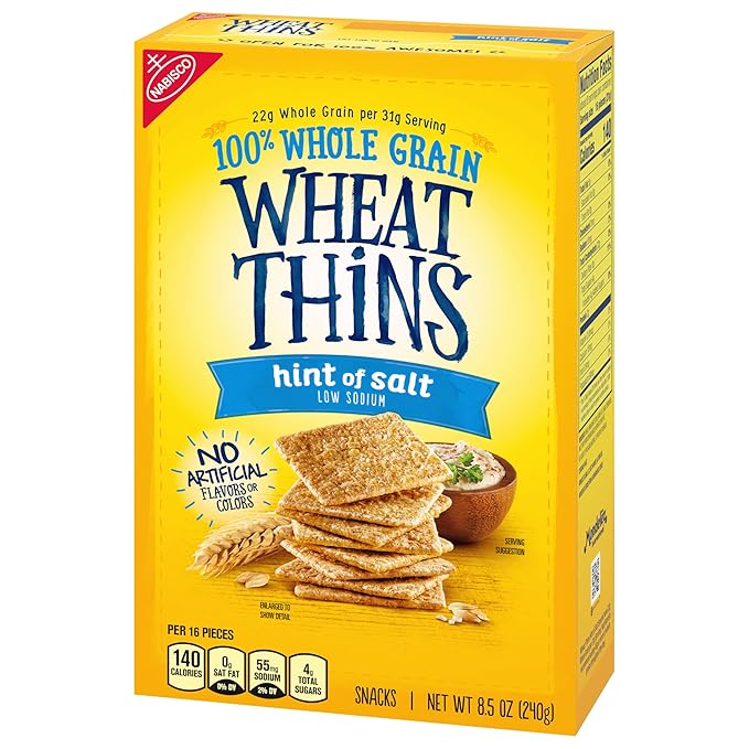 Wheat Thins Hint of Salt Low Sodium Snacks, Whole Grain Wheat Crackers, Bulk Snack Crackers, 6 - 8.5 oz Boxes
