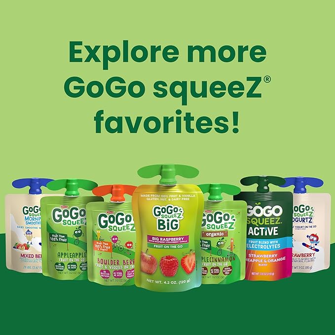 GoGo squeeZ Applesauce and Fruit Puree Variety Pack, Apple & Cinnamon, 3.2 oz (Pack of 20), Unsweetened Fruit Snacks for Kids, Gluten Free, Nut Free and Dairy Free, BPA Free Pouches