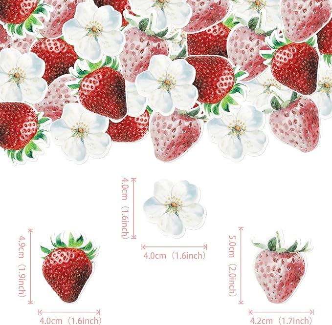 60 Pack Edible Sweet Strawberry Flower Cupcake Toppers First Birthday Strawberry Flower Cake Toppers Rice Paper Wafer Paper Cake Picks for Fruit 1st Berry Sweet Kids Birthday Cake Decorations