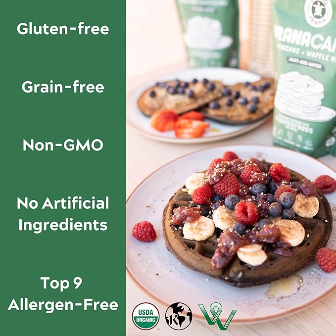 PranaCakes Superfood Organic Pancake & Waffle Mix Gluten Free | Energy, Vitality & Mood Balancing | Plant-based Protein | Just-Add-Water | By LIVING PRANA | 12oz