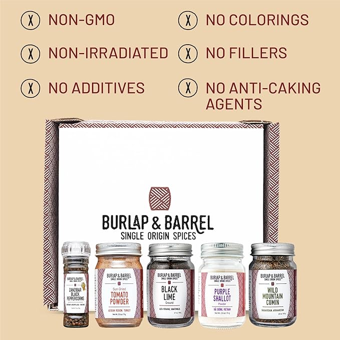 Burlap & Barrel BBQ Rub & Seasoning Gift Set ??5 Jars of Single-Origin Spices Including Zanzibar Black Peppercorns ??Meat & Grill Seasoning - As seen on Shark Tank