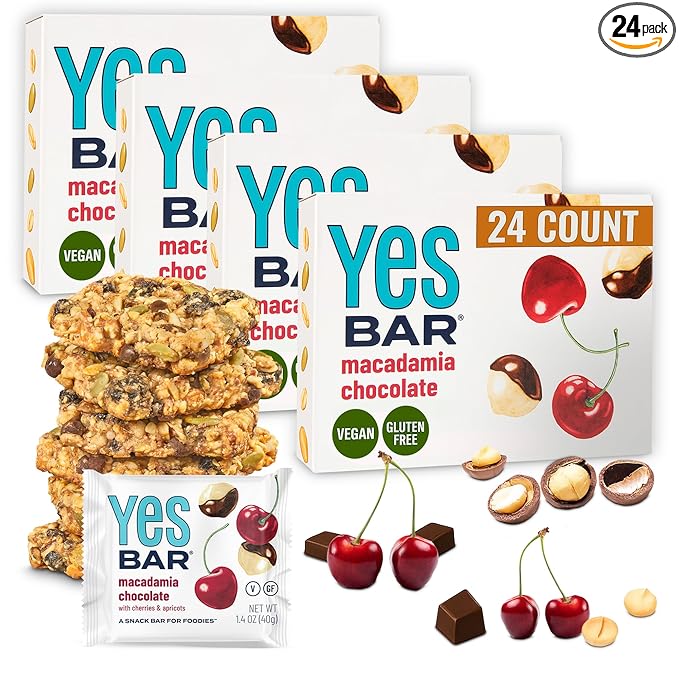 The YES Bar ??Macadamia Chocolate ??Plant Based Protein, Decadent Snack Bar ??Vegan, Paleo, Gluten Free, Dairy Free, Low Sugar, Healthy Snack, Breakfast, Low Carb, Keto Friendly (24 Count)