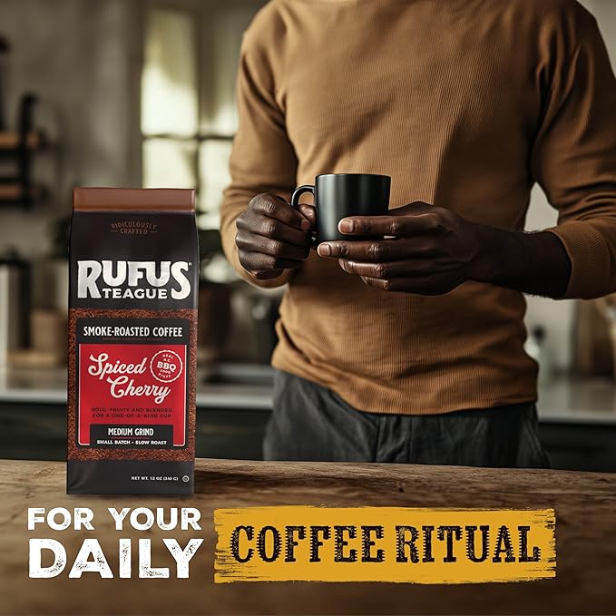 Rufus Teague Spiced Cherry Flavored Ground Coffee, Gourmet Fresh Dark Roasted Coffee, Smoke Roasted Java, Medium Grind, 12 oz Bag, 2 Pack