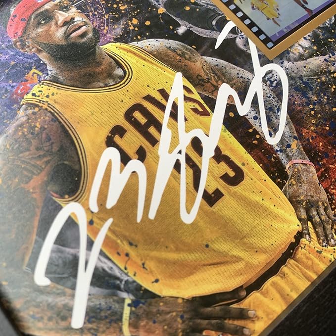 ORIMAMI Signed Black Superstar LeBron James Poster Framed Photo Decor with 1x35mm Film Display,Cool Gifts for Basketball Lover/LeBron James Fans - 8x6 Inches
