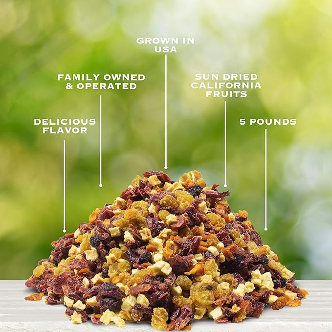 Traina Home Grown All American Sun Dried Fruit Blend -Diced Peaches, Cranberries, Blueberries, Apples, Golden Raisins, Non GMO, Gluten Free, Value Size (5 Pounds)