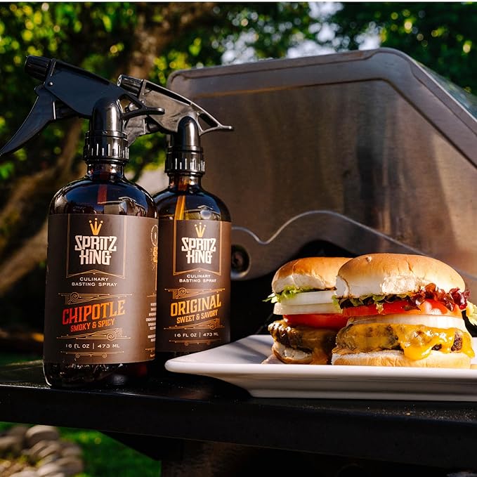Spritz King Culinary Basting Spray: For Grilling, Smoking, Air Frying - Delicious Dark Bark, Flavorful Crust & Moisture-Sealing Power - Great on Meats or Veggies - Variety Pack of 2 (16 Oz ea)