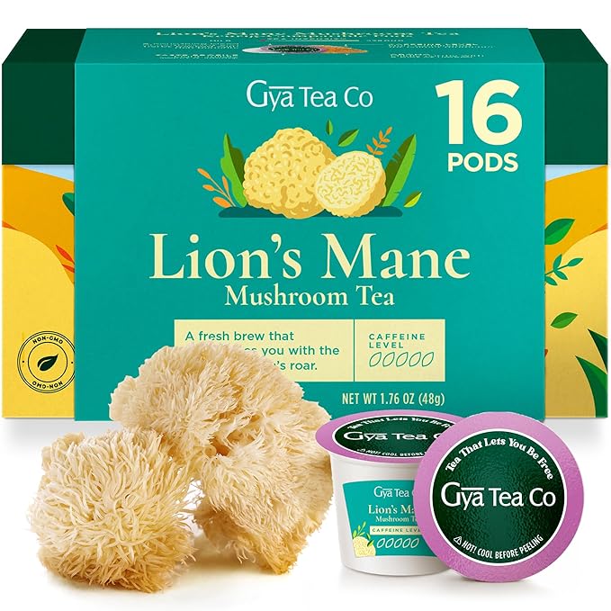 Gya Tea Co Lion's Mane Mushroom Tea Gift Set (16 ct) - Decaf Tea Pod for Nourish & Wellness