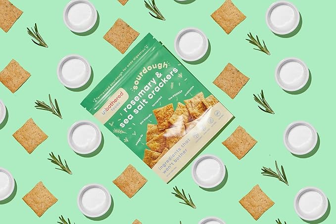 Unbothered Foods Rosemary & Sea Salt Sourdough Crackers - Gut-Friendly & Easy to Digest, Non-GMO, No Added Sugar, Nut-Free, Perfect for Cheese & Snacks, 100% Naturally Fermented (3-pack)