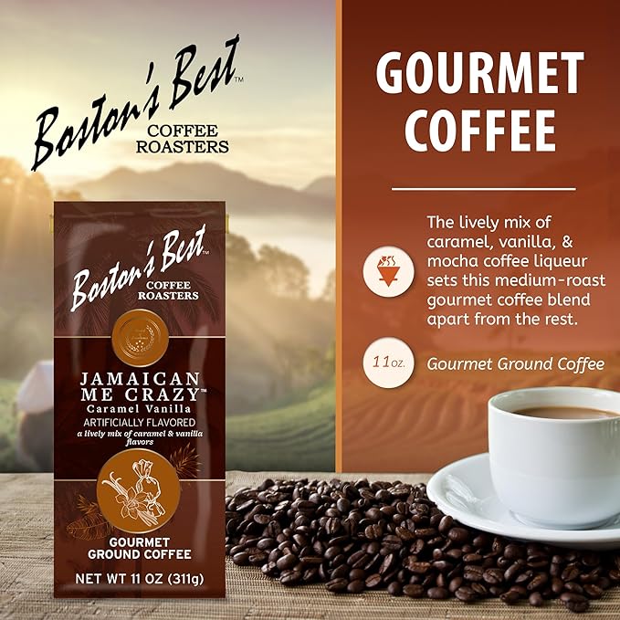 Boston???Best Coffee - Jamaican Me Crazy Flavored Coffee, Delicious Gourmet Premium Ground Coffee, 11 oz. / 311 g Bag