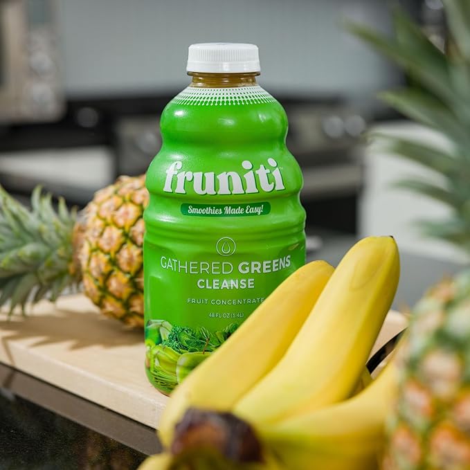 Fruniti Super Greens Smoothie Mix - Natural Cleanse + Detox - No Sugar Added - Fruit + Veggie Puree - Spirulina, Spinach, Kale, Cucumber, Lemongrass, Apple, Banana, Kiwi - Makes 24 Smoothies