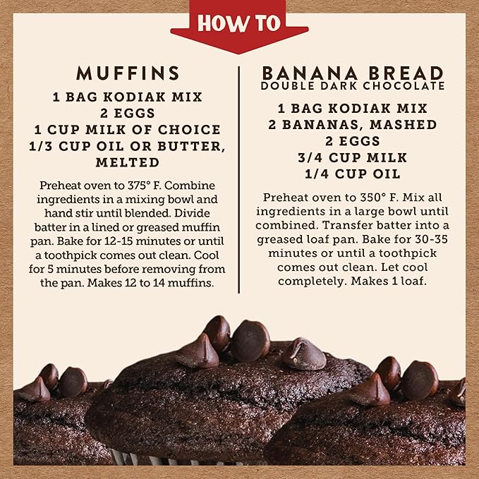 Kodiak Cakes Power Bake Muffin Mix, Double Dark Chocolate, 14 Ounce (Pack of 6)