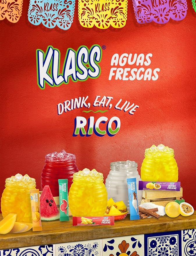 Klass Aguas Frescas | Drink Mix Packets | Passionfruit Flavored | Sugar Free On-The-Go Packets, Low Calorie (40 Count Powder Stick Packs)