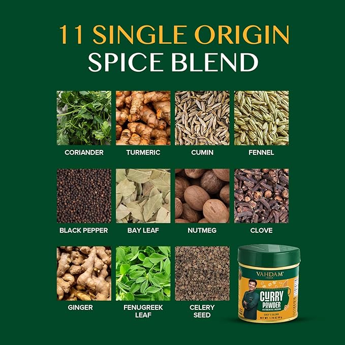 VAHDAM Authentic Indian Curry Powder (50g, 1.76 Oz), Crafted by 8 times Michelin-starred chef Vikas Khanna | 11 Single Origin Spice blend | With Pure Spices and Himalayan Pink Salt