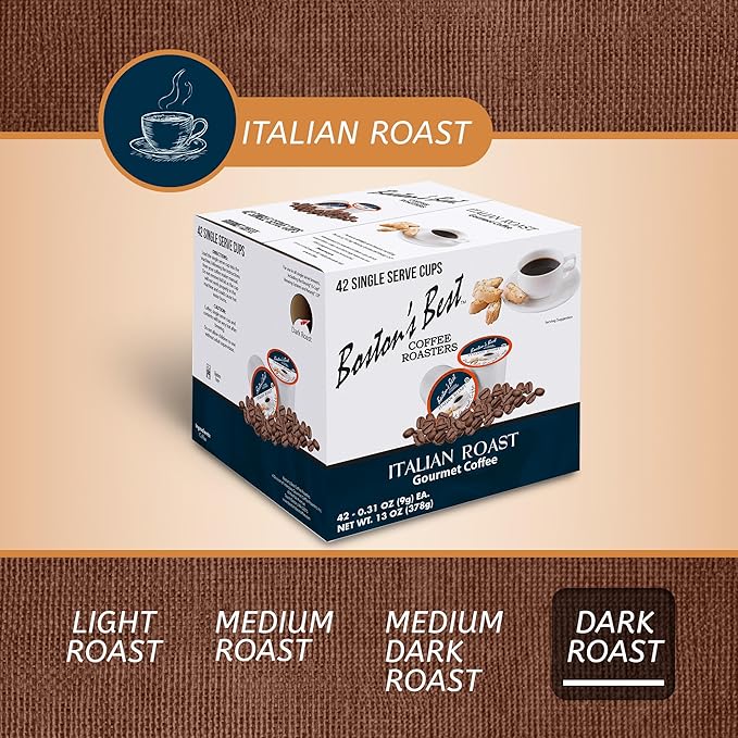 Boston’s Best - Italian Roast, Deliciously Bold Dark Roast Gourmet Coffee Compatible with Keurig Coffee Maker, 1 Count (42 Single Serve Cups)