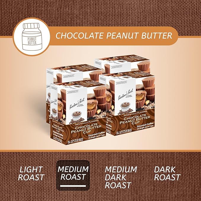 Boston’s Best - Chocolate Peanut Butter Medium Roast Flavored Gourmet Coffee Compatible with Keurig Coffee Maker, 24 Count (Pack of 4)