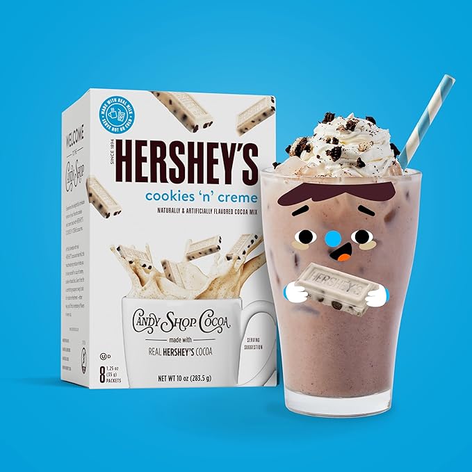 Candy Shop Cocoa HERSHEY'S COOKIES 'N' CREME Cocoa Mix Hot Chocolate Make Hot or Iced Cocoa Made With Real Milk Gluten Free 1.25 oz Packet (8 count)