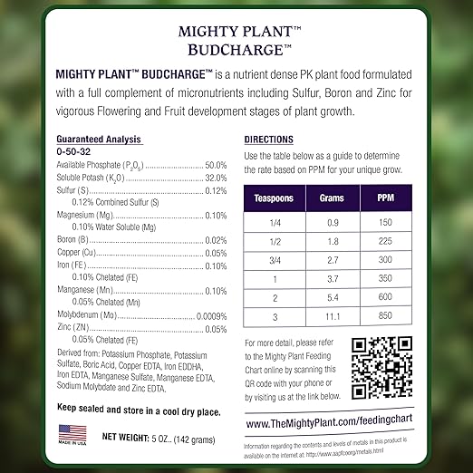 Bloom Booster Flowering Enhancer & Heavy Harvests – High-Density PK Formula – BudCharge 0-50-32 | Ideal for Fruit & Flower Production (5, Ounces)
