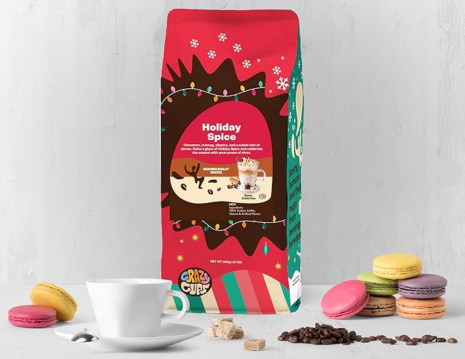 Crazy Cups Flavored Ground Holiday Coffee, Holiday Spice Coffee in 10 oz Bag, For Brewing Flavored Hot or Iced Coffee, (Pack of 1)