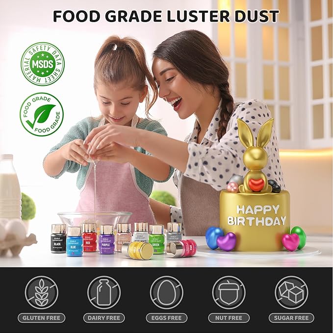 Luster Dust Edible - 15 Grams Food Grade Cake Dust Shimmer Powdered, Cherrysea Powder Luster Dust Food Coloring for Cocktails, Christmas Cookie Decorations, Cake, Drinks, Fondant, Candy - 15g/Bottle (9-Black)